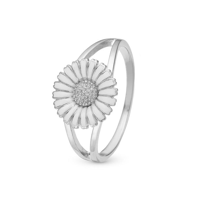 Christina Jewelry & Watches Marguerite ring i sterling sølv med 11 mm hvid emalje blomsterdesign.