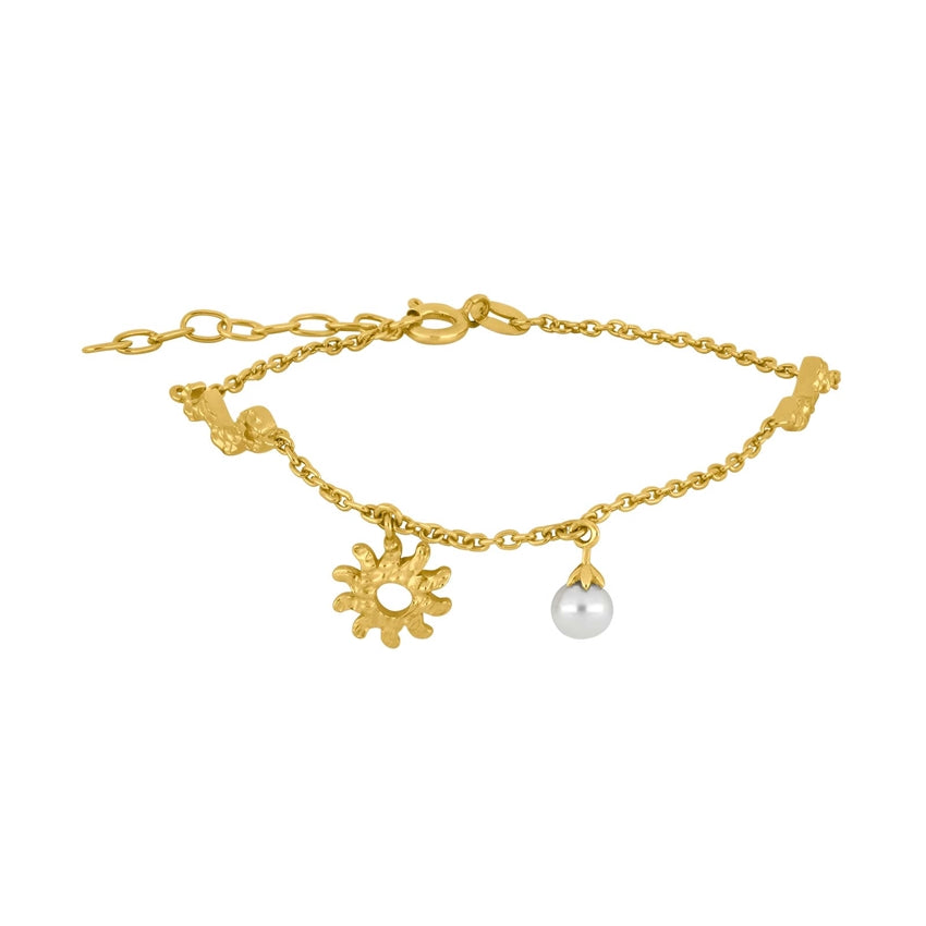 SPACE52 armbånd i forgyldt sølv med sol og ferskvandsperle – Nordahl Andersen