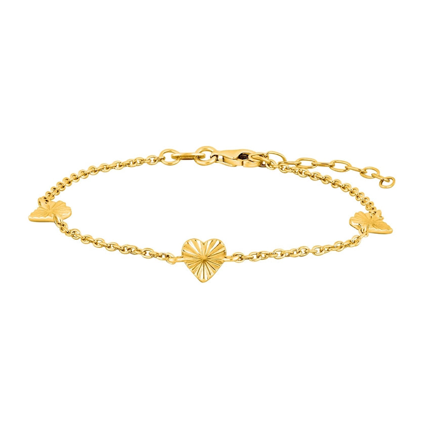 Actor52 armbånd i 18 kt forgyldt sterlingsølv med tre grafiske hjertevedhæng fra Nordahl Jewellery.