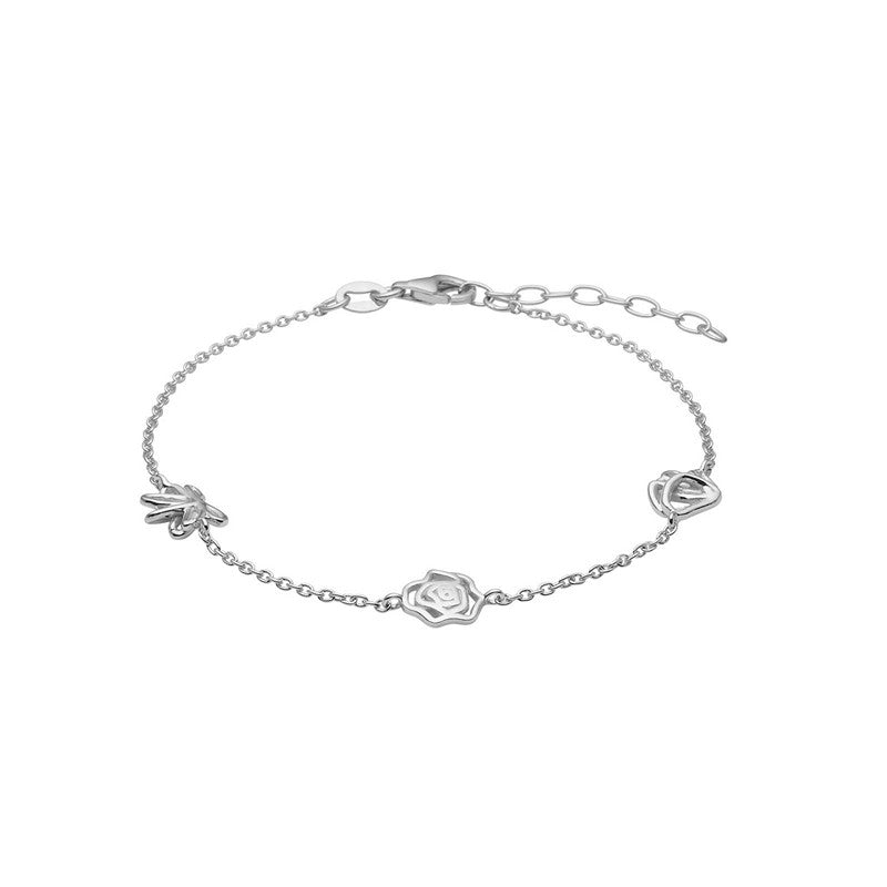 Nordahl Andersen Blossom52 armbånd i sølv med blomster- og kløvermotiver, justerbar 17–20 cm.