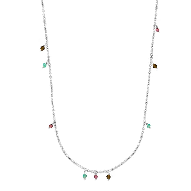 ENJOY52 halskæde i sølv med farvede sten 50 cm – Nordahl Jewellery