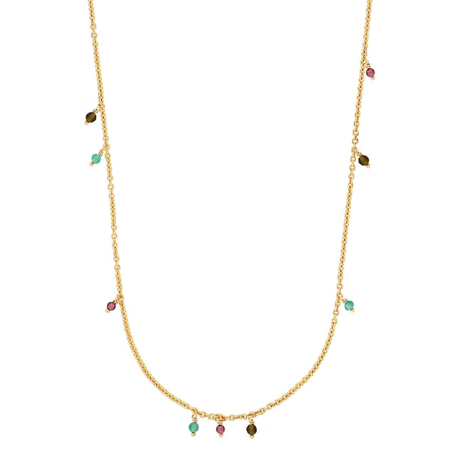 ENJOY52 halskæde i forgyldt sølv med farvede sten 50 cm – Nordahl Jewellery