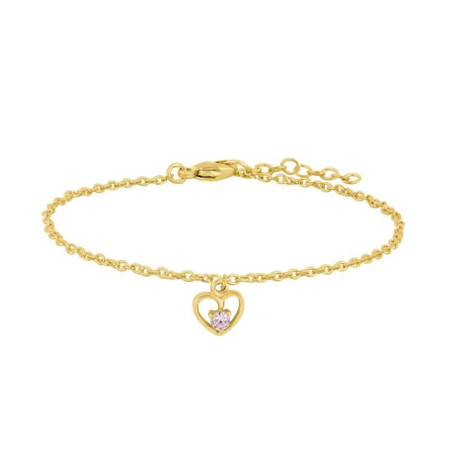 Børnearmbånd i forgyldt sølv med hjerte og pink zirkonia 15+2 cm – Nordahl Andersen