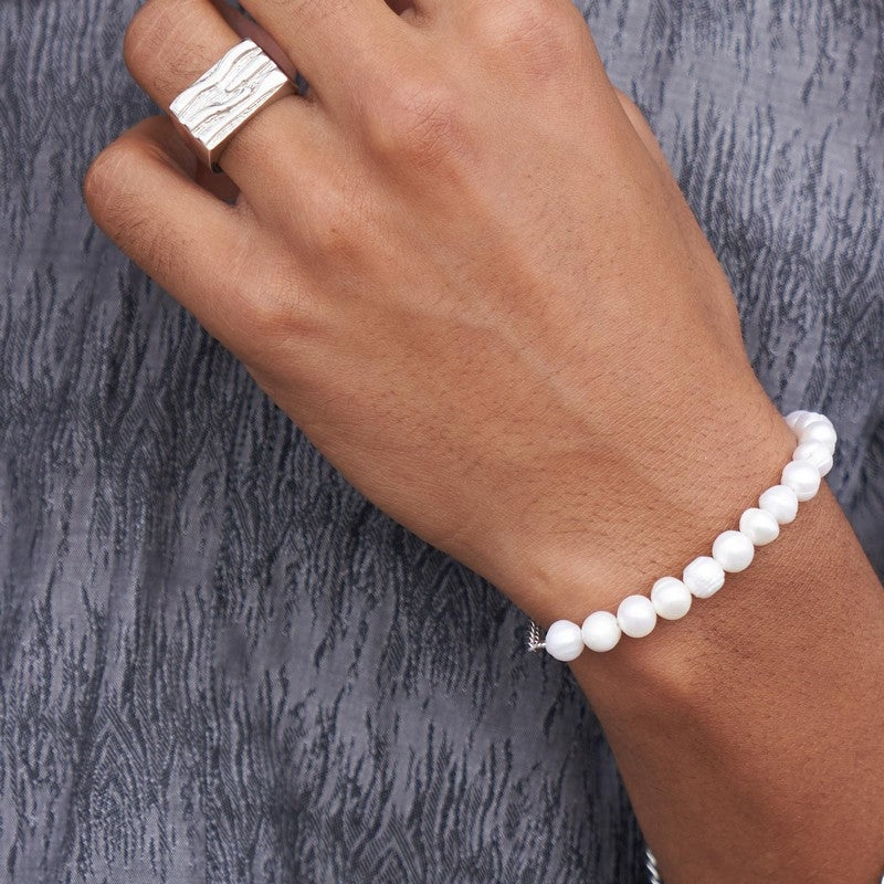 Perlearmbånd til mænd fra Son of Noa med stållås, 23 cm