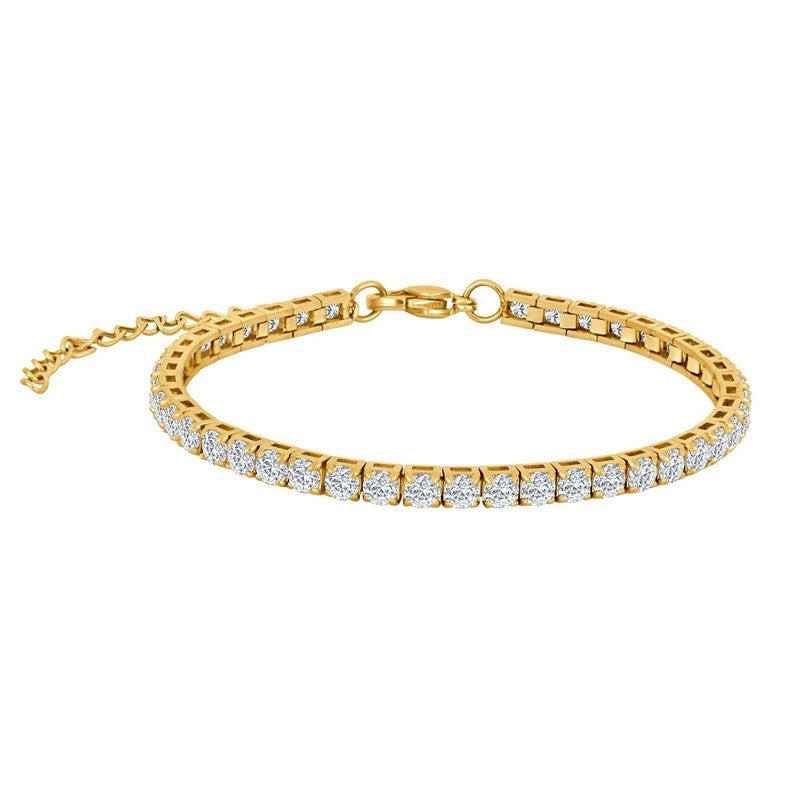 Son of Noa tennisarmbånd i IP gold forgyldt stål med klare zirkonia 17–22 cm fra Nordahl Andersen.