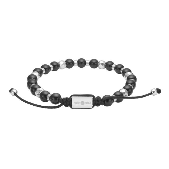 Herrearmbånd fra Son of Noa i stål med sorte agatperler 19–25 cm