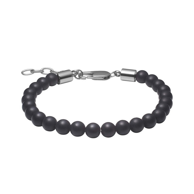 Son of Noa armbånd fra Nordahl Andersen med mat sort onyx og rustfrit stål, justerbar 19–23 cm.