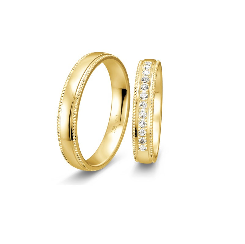 Raffineret Breuning Renaissance vielsesring i 8 eller 14 karat guld med 12 diamanter på 0,24 ct.