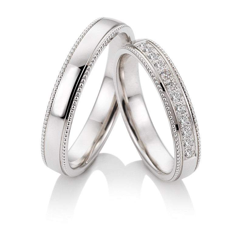 Breuning Renaissance vielsesring i 9 eller 14 karat hvidguld med 12 diamanter (0,24 ct) – tidløst hvidguld og diamanter.