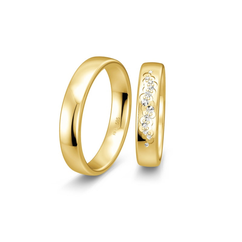 Breuning Renaissance vielsesring i 8 eller 14 karat guld med 12 diamanter (0,129 ct) – klassisk guldring med funklende sten.
