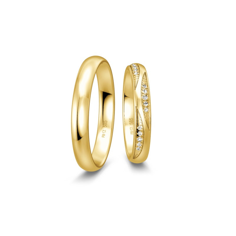 Breuning Renaissance vielsesring i 8 eller 14 karat guld med 15 diamanter (0,095 ct) – elegant guldring med diamantlinje.