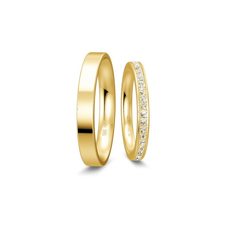 Breuning Renaissance vielsesringe i 8 eller 14 karat guld med 41 diamanter (0,492 ct) – klassiske guldringe med diamantslebne sten.