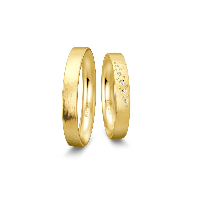 Breuning Renaissance vielsesringe i 8 eller 14 karat guld med 5 diamanter (0,037 ct) – klassiske guldringe med diamantdetaljer.