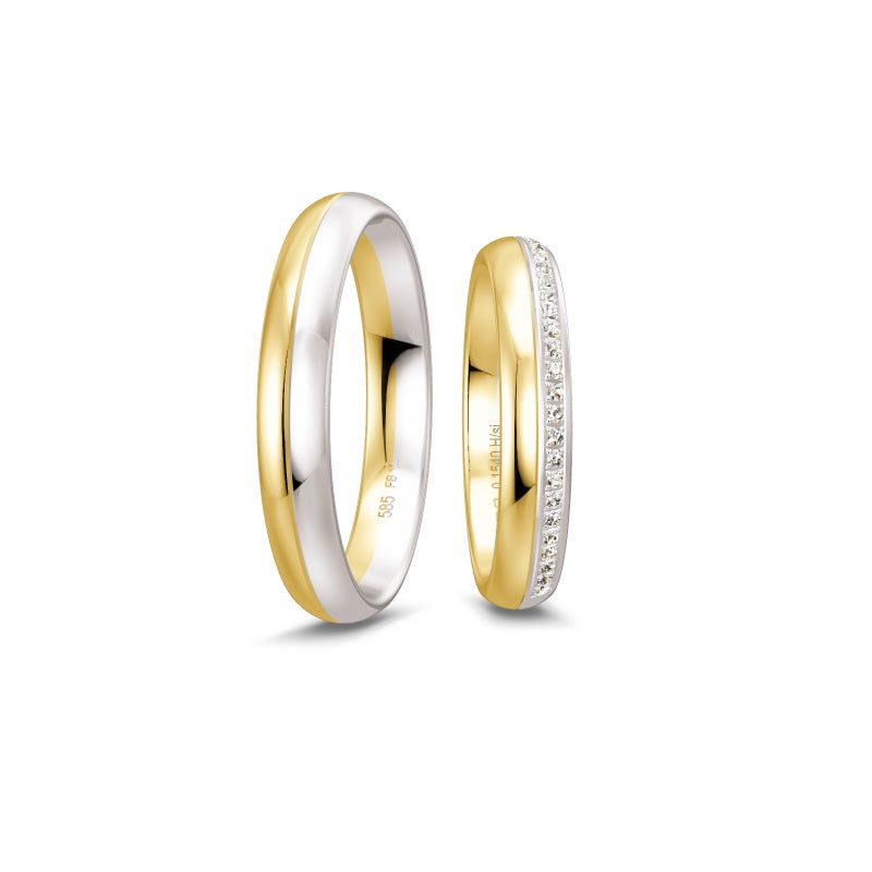 Tofarvet Breuning Renaissance vielsesring i 9 eller 14 karat guld med 28 diamanter (1,54 ct) – klassisk ring i guld og hvidguld.
