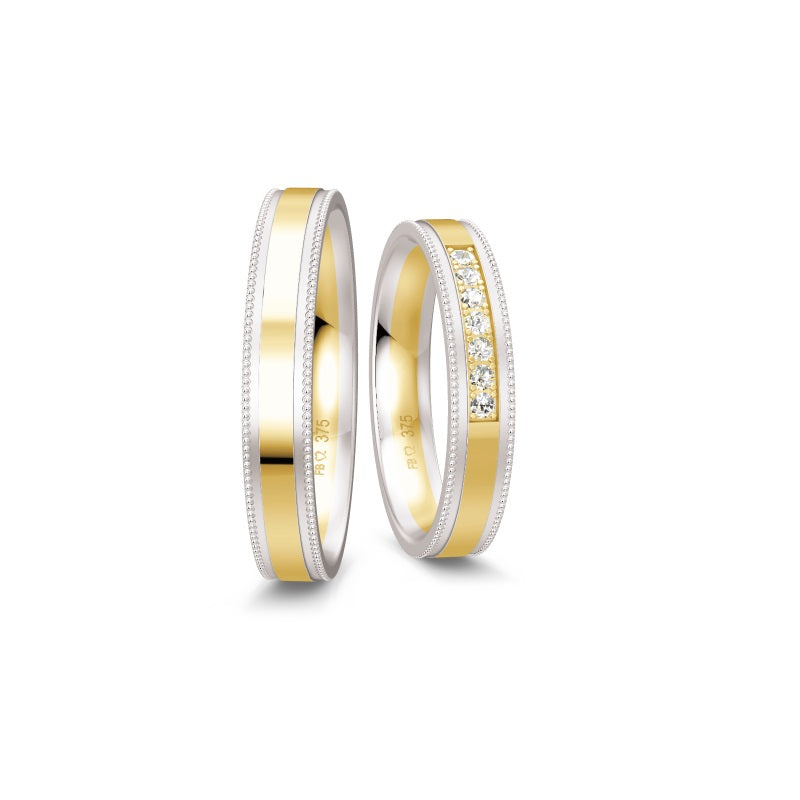 Tidløs Breuning Renaissance tofarvet vielsesring i 9 eller 14 karat guld med 7 diamanter (0,14 ct) – elegant ring i guld og hvidguld.