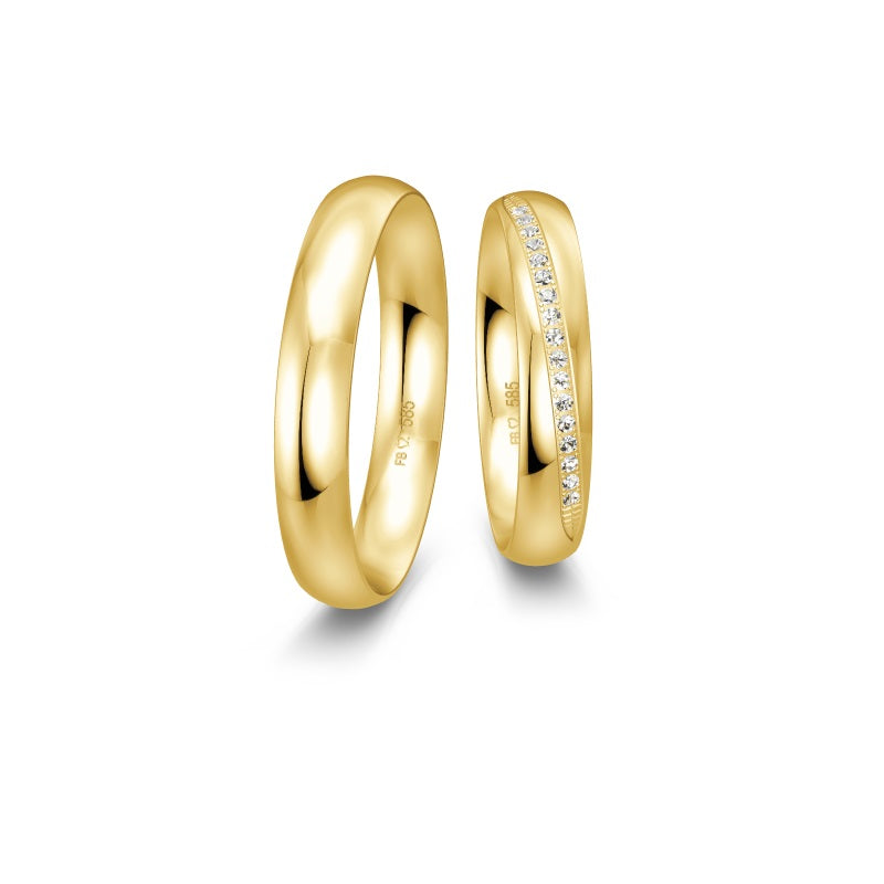 Breuning Renaissance vielsesringe i 8 eller 14 karat guld med 17 diamanter (0,094 ct) – klassiske guld- og diamantbesatte ringe.