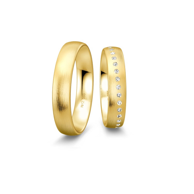 Breuning Renaissance vielsesringe i 8 eller 14 kt mat guld med 33 diamanter (0,33 ct) – klassisk og elegant design.