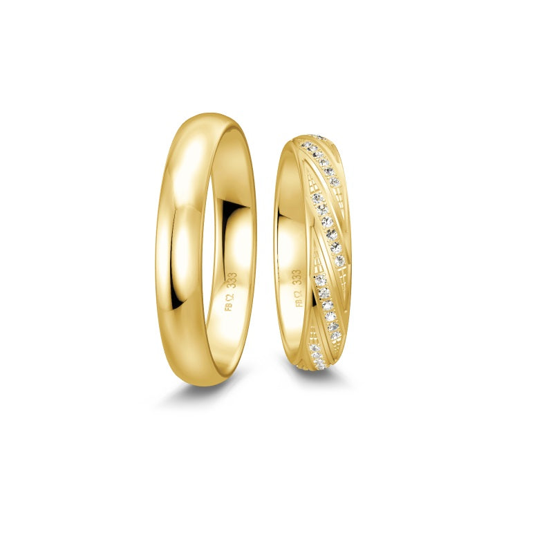Breuning Renaissance vielsesring i 8 eller 14 karat guld med 54 diamanter i spiralformet design.