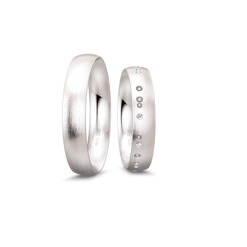 Breuning Renaissance vielsesring i 9 eller 14 karat hvidguld med 9 diamanter – elegant hvidguldsring med diamantdetaljer.