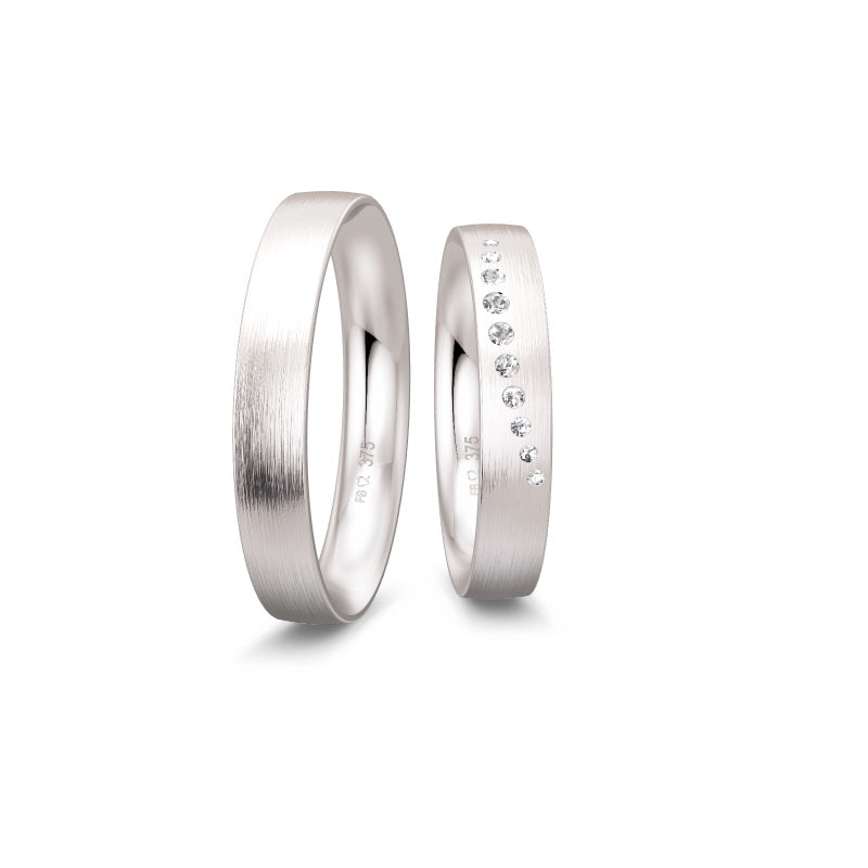 Breuning Renaissance vielsesring i 9 eller 14 karat hvidguld med 10 diamanter 0,102 ct – klassisk, mat finish, 4 mm bredde.