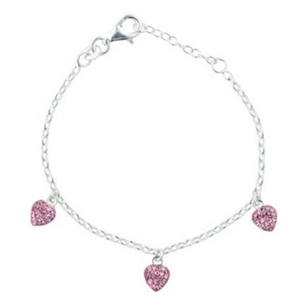 NOA Kids børnearmbånd i sølv med 3 hjerter og pink zirkoner 13 cm