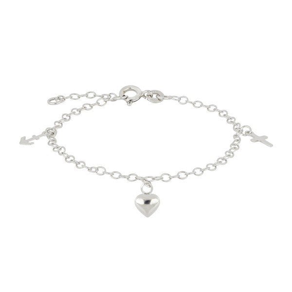 NOA Kids børnearmbånd i rhodineret sølv med hjerte, anker og kors 15+2 cm