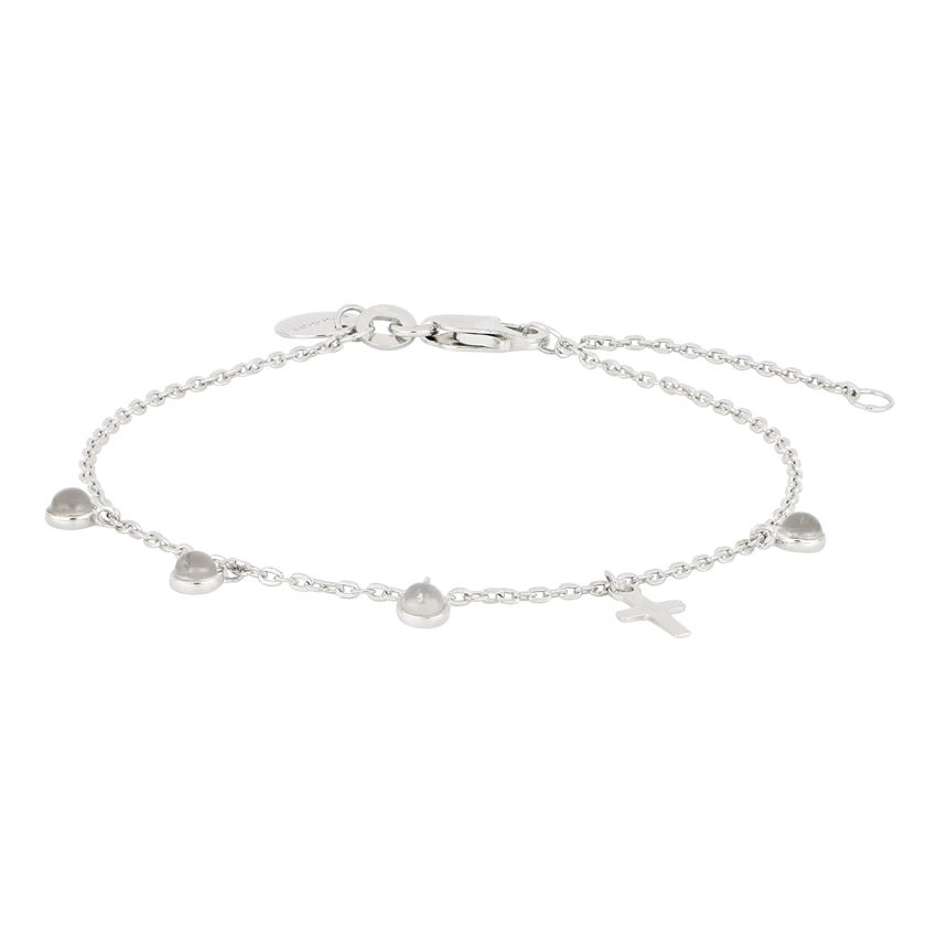 CROSS52 armbånd i sølv med kors og hvide kvarts sten