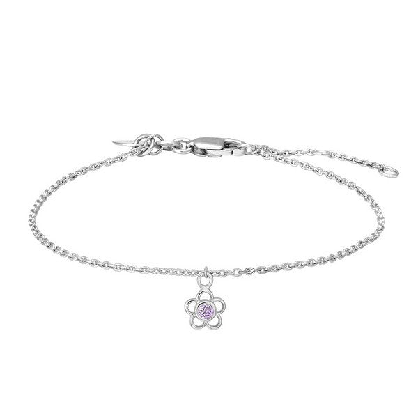 NOA Kids børnearmbånd fra Nordahl Andersen i rhodineret sølv med blomst og pink zirkoner, 15+2 cm.