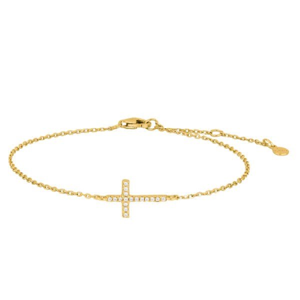 JoanliNor forgyldt sølvarmbånd med kors og zirkoner 17–19 cm