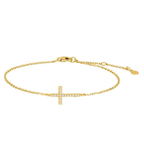 JoanliNor forgyldt sølvarmbånd med kors og zirkoner 17–19 cm