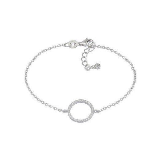 JoanliNor ANNANOR armbånd i rhodineret sterling sølv med cirkel af klare zirkonia, 18,5 cm.