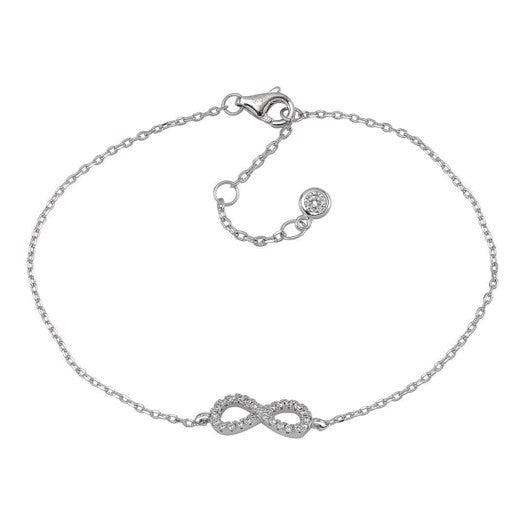 JoanliNor AGNANOR sølvarmbånd med evighedstegn i rhodineret sterling sølv og hvide zirkonia, 17–20 cm.