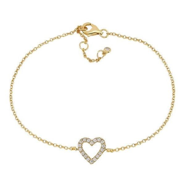 JoanliNor AIDANOR armbånd i 18 karat forgyldt sølv med hjertevedhæng med klare kubiske zirkonia, 17–20 cm.