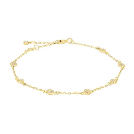 JoanliNor armbånd i forgyldt sølv med runde zirkonia vedhæng 17–20 cm