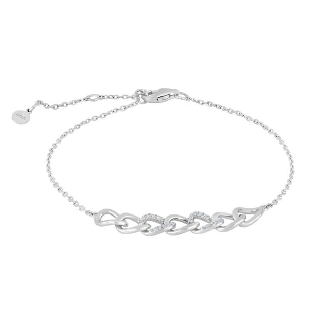 JoanliNor JASMINNOR armbånd i sølv med kubiske zirkoner og blank overflade, 17–20 cm.