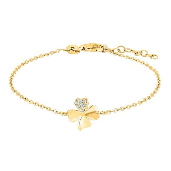 JOLINNOR armbånd i forgyldt sølv med firkløver og zirkoner 17+3 cm – JoanliNor