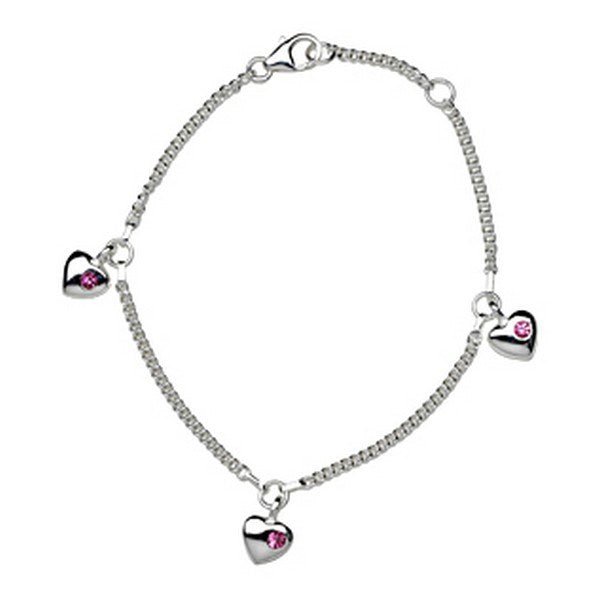 Nordahl Andersen NOA Kids børnearmbånd i sølv med 3 hjerter og pink zirkoner, 15-17 cm.