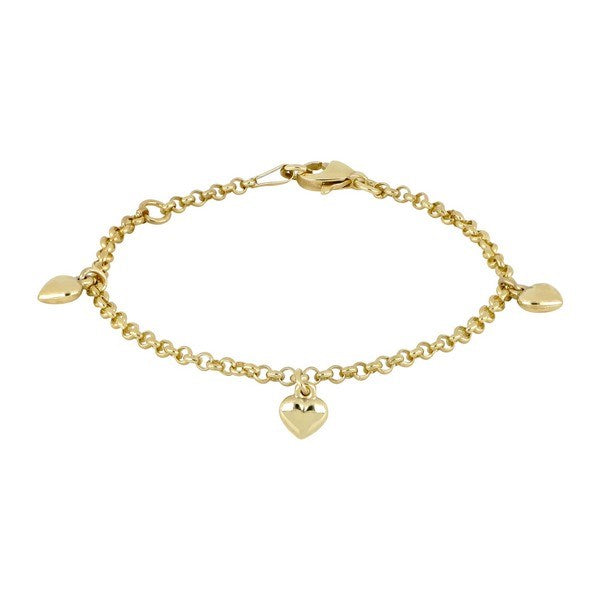 NOA Kids børnearmbånd i 8 eller 14 karat guld med 3 hjerter 14–16 cm