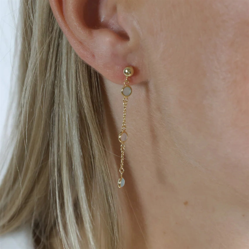 Aagaard øreringe i 8 karat guld med pink og blå agater, 4,5 cm