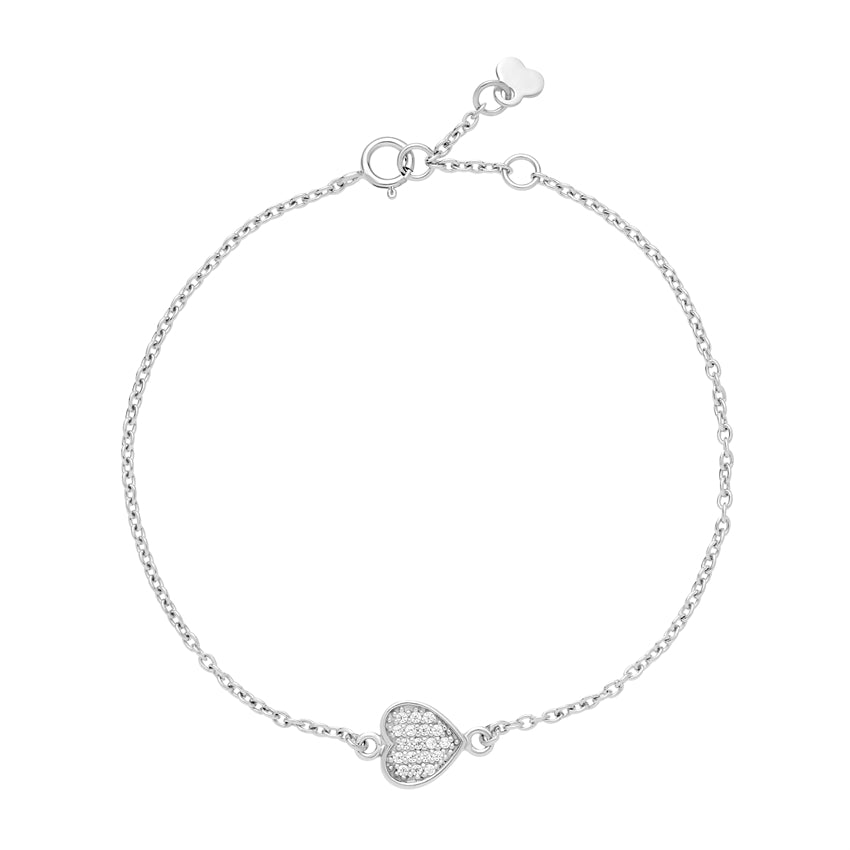 Lund Copenhagen armbånd i 925 sterlingsølv med hjertevedhæng og zirkonia 16–18 cm – elegant sølvarmbånd med funklende zirkoniasten.