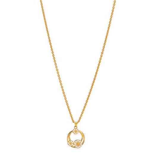 Halskæde i forgyldt sølv med 3 margueritter fra Lund Copenhagen i længden 45–48 cm.