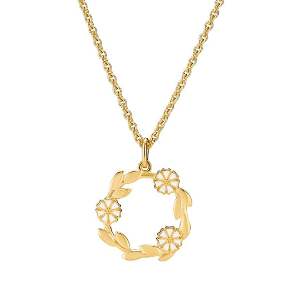 Marguerit halskæde fra Lund Copenhagen i forgyldt sterlingsølv med 20 mm kransvedhæng.