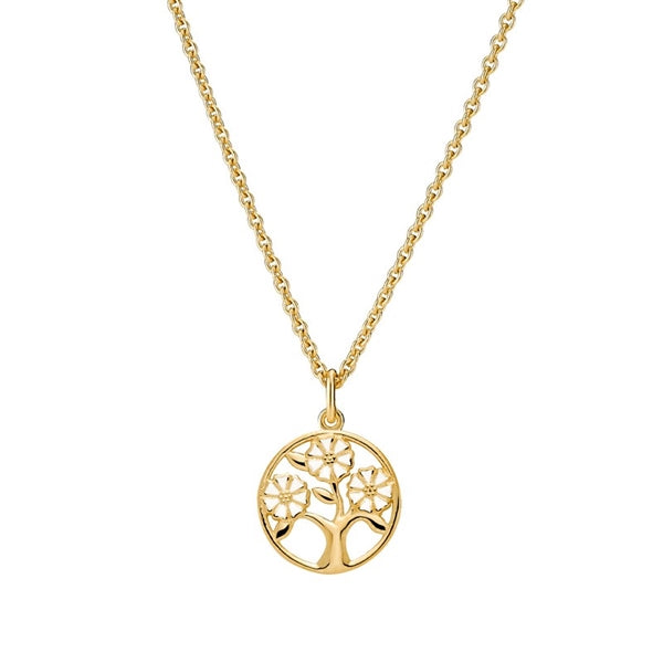 Marguerit halskæde i forgyldt sølv med livets træ vedhæng 18 mm, Lund Copenhagen 45–48 cm