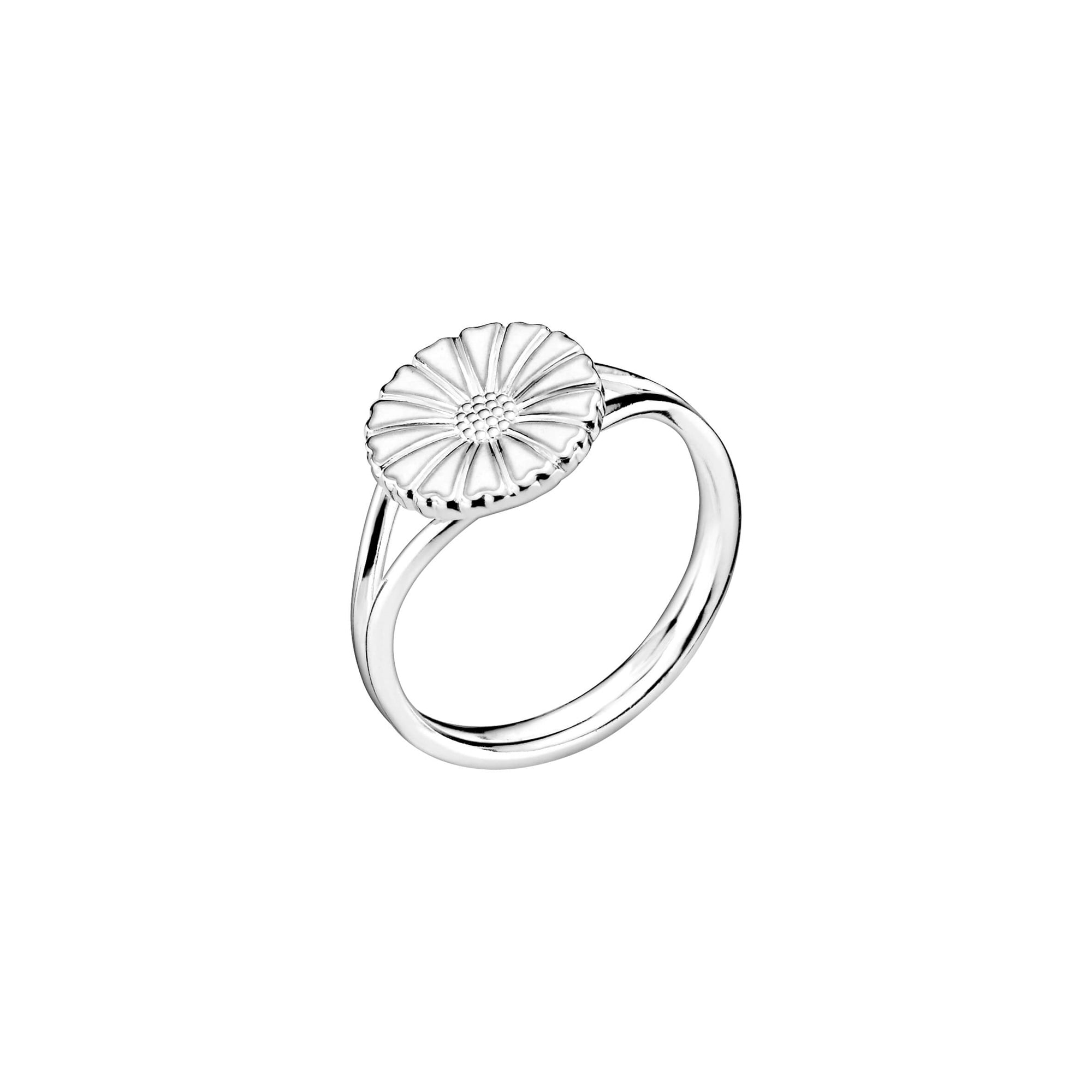Lund Copenhagen marguerit ring i sterlingsølv med hvid emaljeblomst, 11 mm.