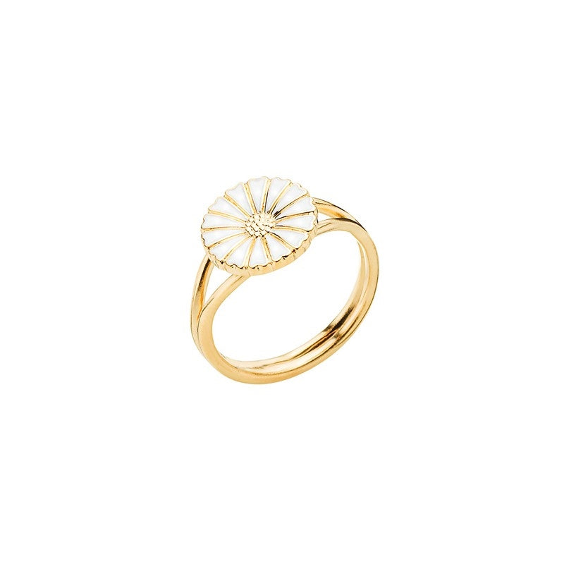 Lund Copenhagen marguerit ring i forgyldt sterlingsølv med hvid emalje, 11 mm