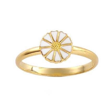 Lund Copenhagen margueritring i forgyldt sølv med 7,5 mm emaljeblomst