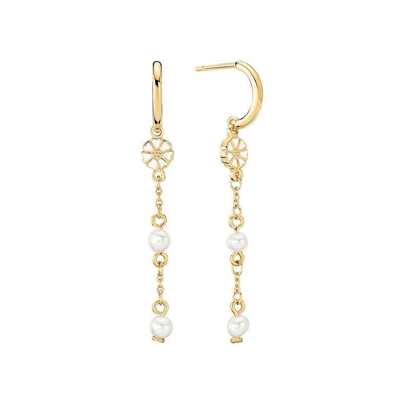 Marguerit øreringe i 24 karat forgyldt sølv med perler fra Lund Copenhagen