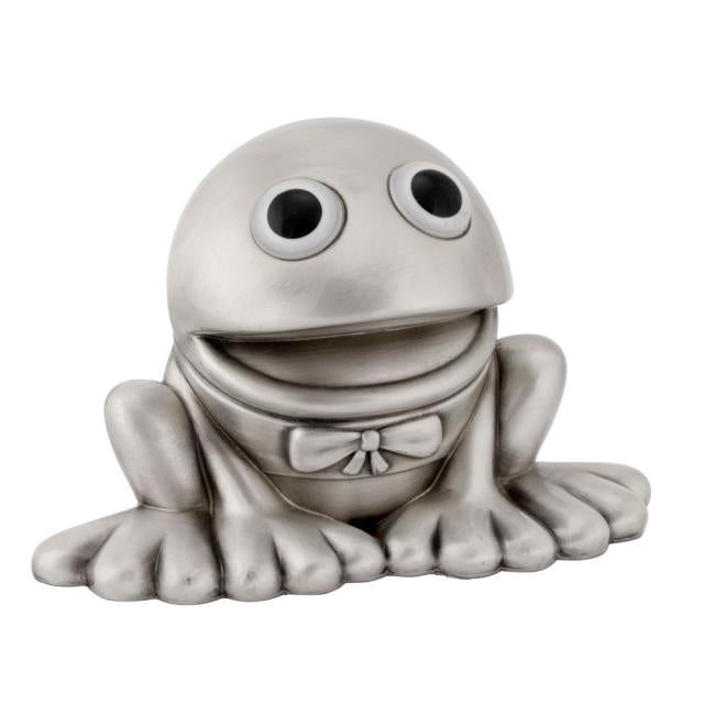 Kaj sparebøsse i fortinnet metal fra Nordahl Andersen – børnevenlig figur i sølvfarvet design.