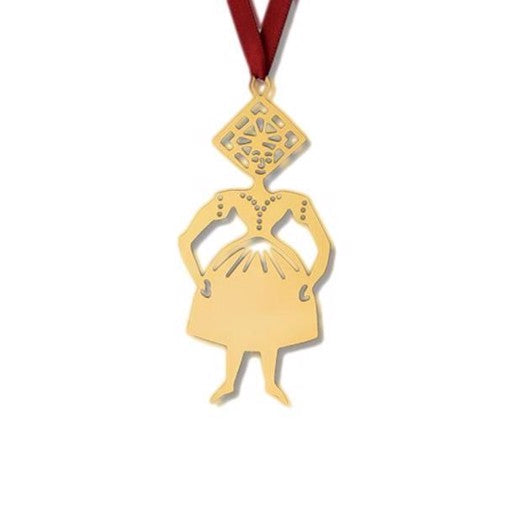 Dame med hat juleophæng fra Nordahl Andersen i forgyldt metal 5,5 cm