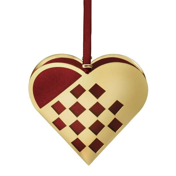 Flettet julehjerte 15 cm fra Nordahl Andersen i 18 karat forgyldt messing med rød filt